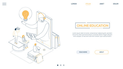 Sticker - Online education - line design style isometric web banner