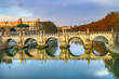 Castel Ponte Saint Angelo Tiber River Reflection Evening Rome Italy