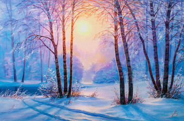 Winter forest with river