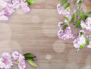 Poster - Beautiful flowering cherry - Sakura. Background with flowers on table.