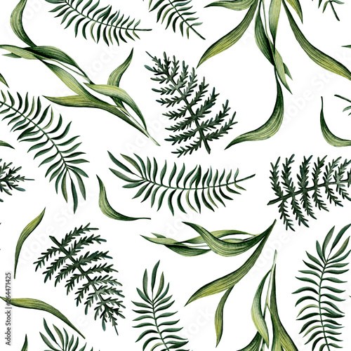 Seamless Pattern of Watercolor Herbs and Fern