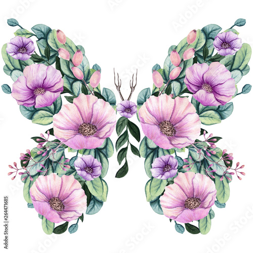 Floral Butterfly with Watercolor Flowers