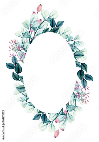 Watercolor Frame with Berries and Leaves