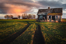 Old Abandoned House In The Fields.