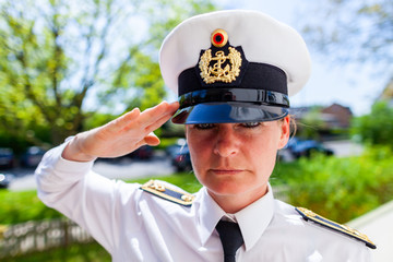 Wall Mural - Woman in a military uniform of german Bundeswehr