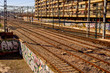 Valencia, Spain - January 12, 2019: Empty train tracks in the North station of Valencia.