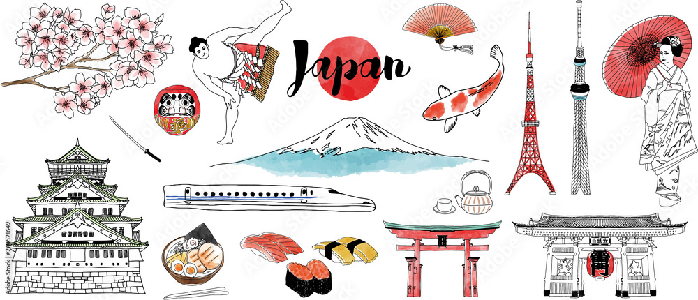 Hand drawn Japan illustration set. Stock Vector | Adobe Stock