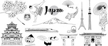 Hand Drawn Japan Illustration Set. 