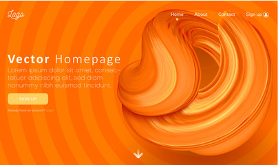 Wall Mural - Orange web homepage template with buttons and abstract brushstroke design.