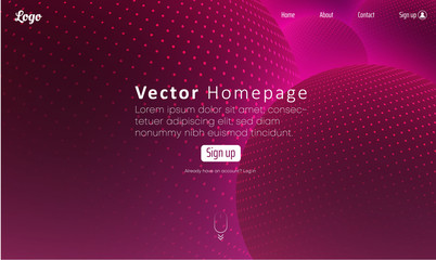 Pink web homepage template with icons and 3d balls pattern.