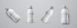 set of mockups small plastic white bottles for kefir, milk, yogurt and other beverages.