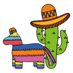 Wall Mural - mexican pinata with cactus and hat