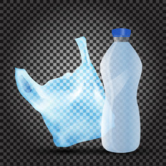 Sticker - Illustration of plastic polythene and bottle on transparent background.