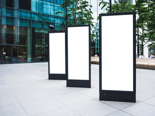 Wall Mural - Blank mock up Light Box set Template Vertical sign stand outdoor Public building