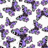 Fototapeta Motyle - watercolor seamless pattern with butterflies