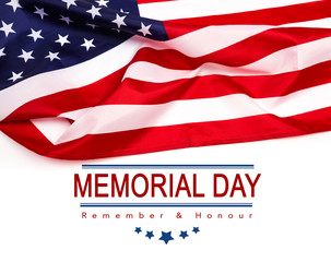 Wall Mural - Text Memorial Day on American flag background