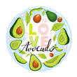 Set of cute avocado fruit and lettering. Typography slogan design 