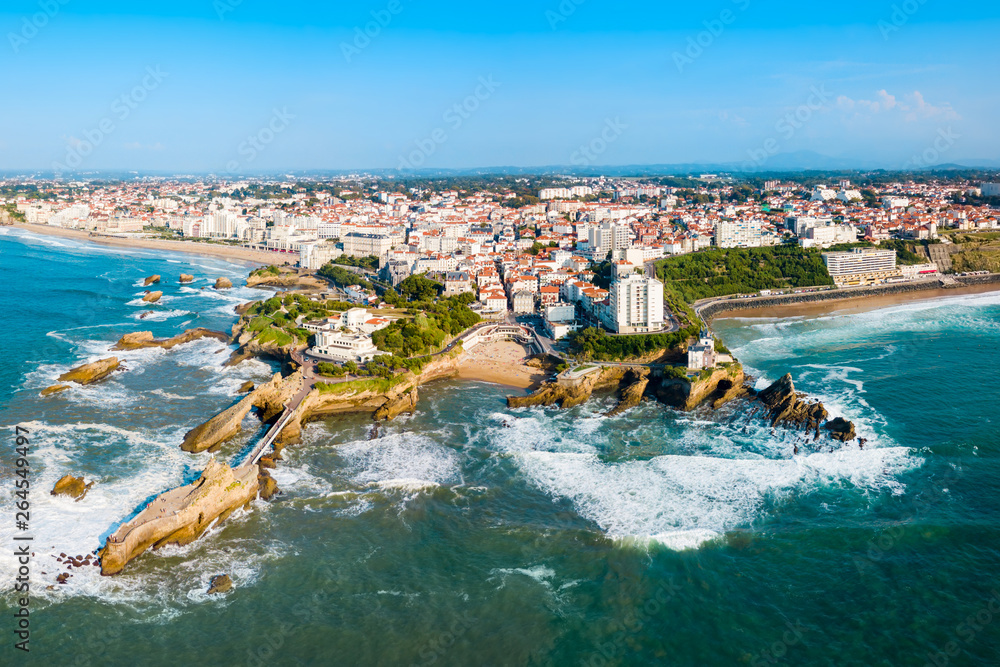Biarritz aerial panoramic view, France - obrazy, fototapety, plakaty 