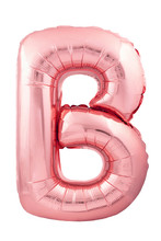 Rose Gold Letter B Made Of Inflatable Balloon Isolated On White Background. Helium Balloon Font