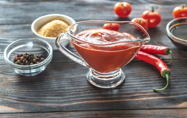 Poster - Barbecue sauce in gravy boat