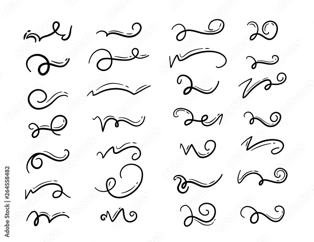 Set of hand drawn lettering and calligraphy swirls, squiggles. Vector ...
