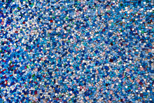 Part Mosaic As Decorative Texture Background. Selective Focus. Abstract Pattern. Abstract Blue And Black Colored Ceramic Stones