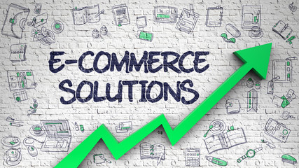 Wall Mural - e-commerce solutions drawn on white wall. 3d.