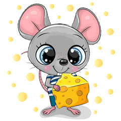 Wall Mural - Cute Cartoon Mouse with cheese