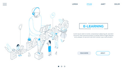 Wall Mural - e-learning concept - line design style isometric web banner
