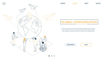 Wall Mural - international business - line design style isometric web banner
