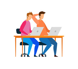 Male Developers Working on Laptops Characters