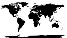 Black World Map Background. Worldmap Stencil On White Backdrop.