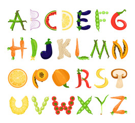 Food alphabet tasty set, font typography collection