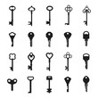 Vintage key black silhouette, security metal collection