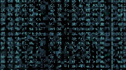 close up view of encrypted text scrolling on screen, concept of hacker attack or virus or alien messages