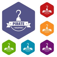 Sticker - Pirate weapon icons vector colorful hexahedron set collection isolated on white 