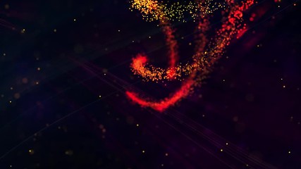 Wall Mural - Animation of red stardust rays creating a symmetrical movement in space, ending with a spiral and a dissolve. Light flares on the screen. Perfect for company openers and intros.