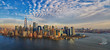 Aerial panorama of lower manhattan skyline with financial district new york city