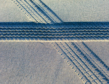 Tire Tracks On The Soft Surface Of Sand On A Beach. ,Long Beach Peninsula