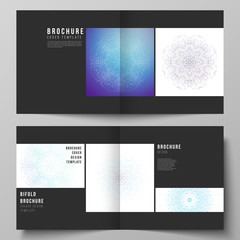 The vector layout of two covers templates for square design bifold brochure, magazine, flyer, booklet. Big Data Visualization, geometric communication background with connected lines and dots.