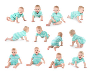 Sticker - Set of cute little baby crawling on white background