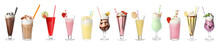 Set Of Different Delicious Cocktails On White Background