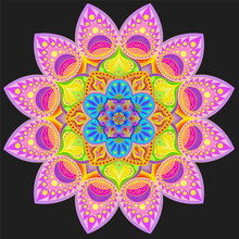 Colorful Mandala, Round Symmetric Indian Pattern, Fractal