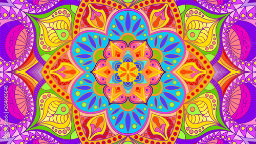 Background with a symmetrical colorful pattern, Indian pattern, oriental pattern Tableau sur Toile