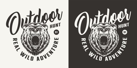 Wall Mural - monochrome bear hunting club logo