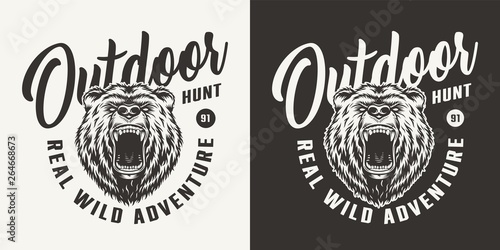 Monochrome bear hunting club logo