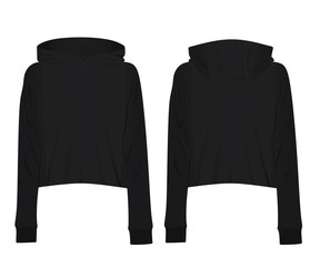 Woman black crop hoodie. vector illustration