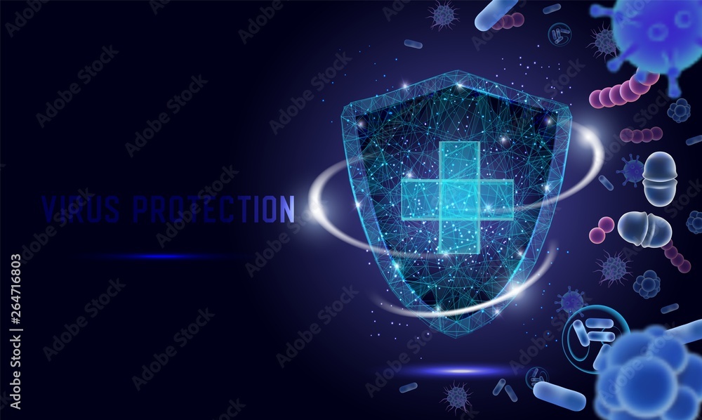 Virus protection vector web banner, website page template - obrazy, fototapety, plakaty 