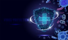 Virus Protection Vector Web Banner, Website Page Template