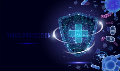 Virus protection vector web banner, website page template